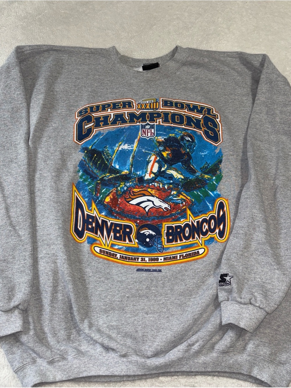 Vintage Starter Denver Broncos Super Bowl XXXIII Champions NFL 2XL Sweatshirt